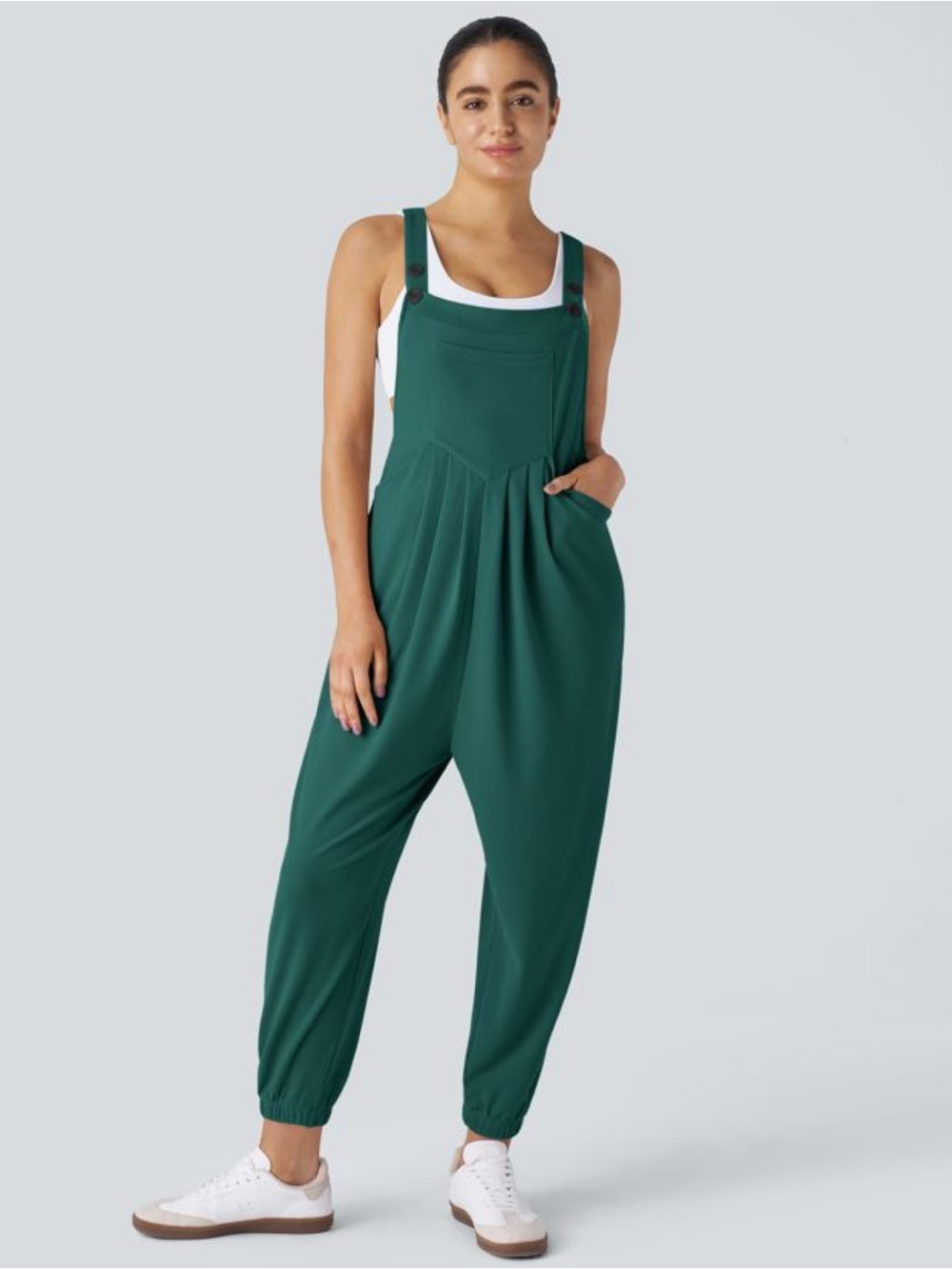 Halara Pockets Waffle Casual Jogger Overalls Green Size Medium
